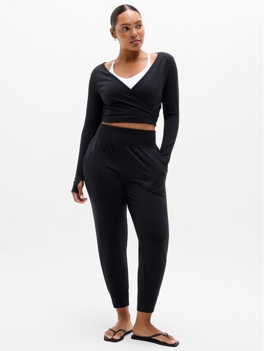 Athleta Coaster Luxe High Rise Jogger Black Waffle Knit Sz XL